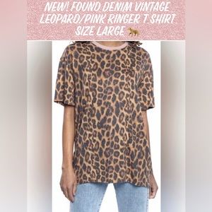 New! Found Denim Vintage Leopard/Pink Ringer T Shirt Size Large 🐆